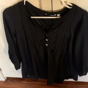 Elegant Black Women's Top 3 button open neck ,adjustable sleeve